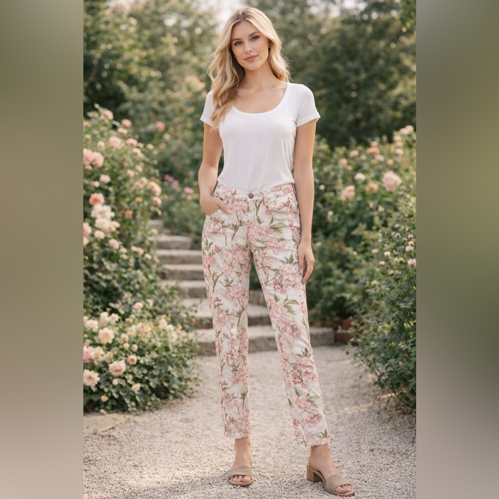 Marchesa Floral Pink and Green Trousers size 29